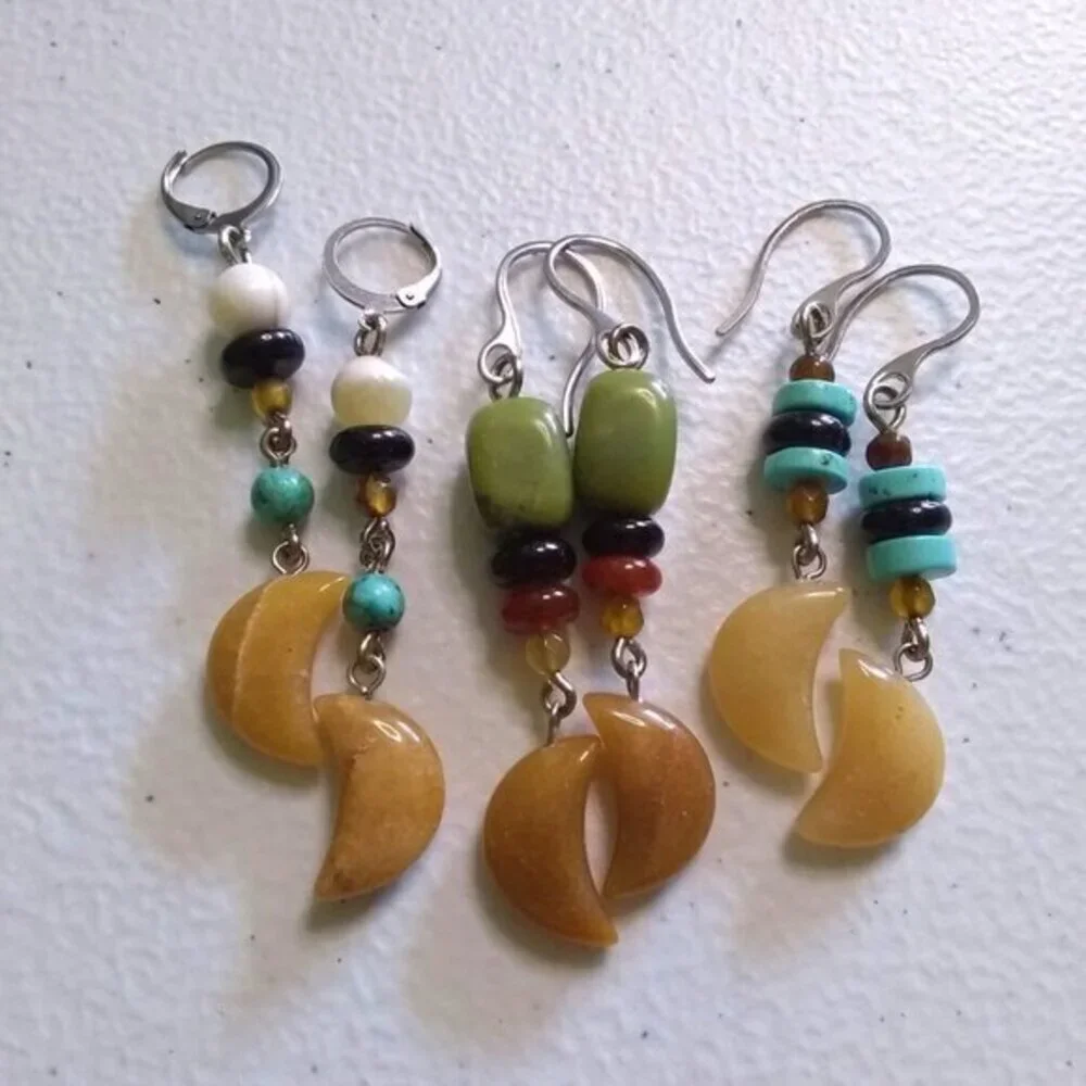 Southwestern & Boho Vibes! Long Moon Danglers! Aventurine Howlite + Agate Beads